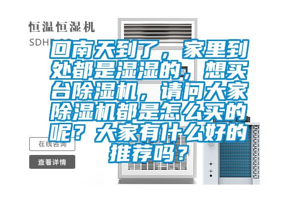 回南天到了，家里到處都是濕濕的，想買臺除濕機，請問大家除濕機都是怎么買的呢？大家有什么好的推薦嗎？